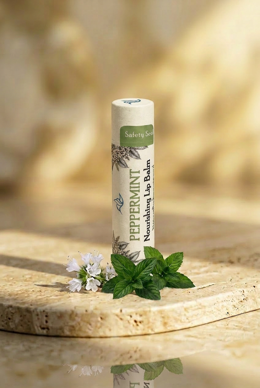 Peppermint Nourishing Lip Balm by Happy Hummingbird Soapery – high-performance, hydrating lip treatment in sustainable plant-based packaging.