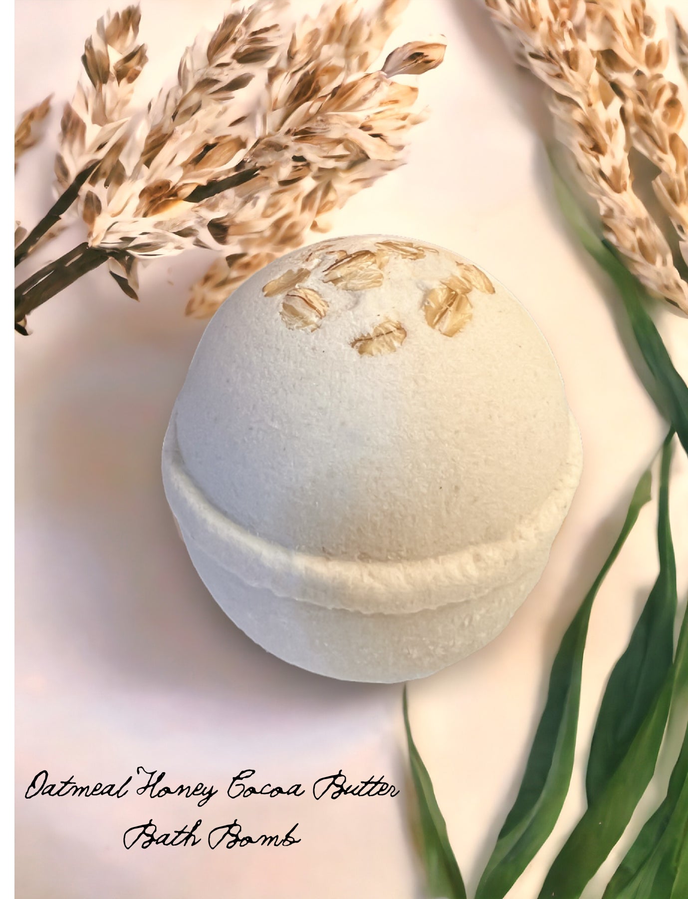 Handmade Oatmeal Milk & Honey Cocoa Butter Bath bomb with calming colloidal oatmeal, nourishing buttermilk & honey to soften and moisturize your skin.