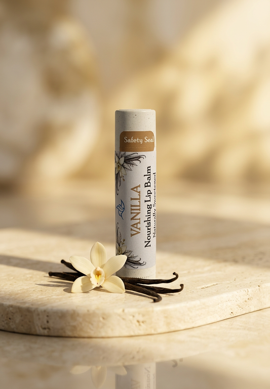 Vanilla Nourishing Lip Balm by Happy Hummingbird Soapery – high-performance, hydrating lip treatment in sustainable plant-based packaging.
